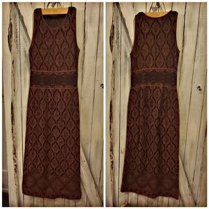 Peruvian Connection long sleeveless dress PIMA cotton Brown & Turquoise MEDIUM